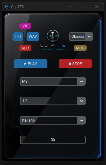 ClipTTS with Obsidian Black and Blue Light themes